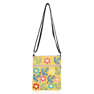 Yellow Embroidery Floral Pattern Mini Shoulder Bag