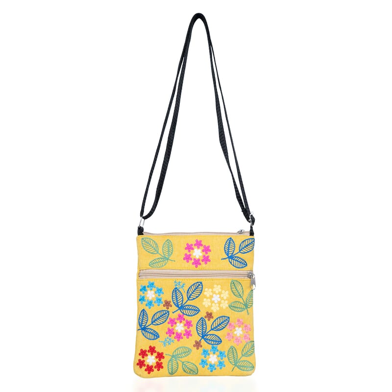 Yellow Embroidery Floral Pattern Mini Shoulder Bag