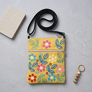 Yellow Embroidery Floral Pattern Mini Shoulder Bag