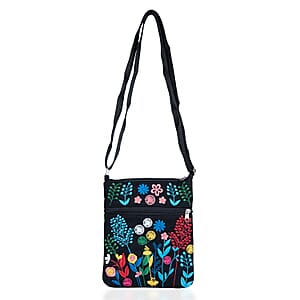 Black Embroidery Floral Pattern Mini Shoulder Bag