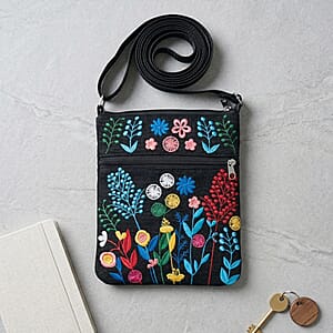 Black Embroidery Floral Pattern Mini Shoulder Bag