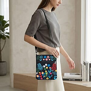 Black Embroidery Floral Pattern Mini Shoulder Bag