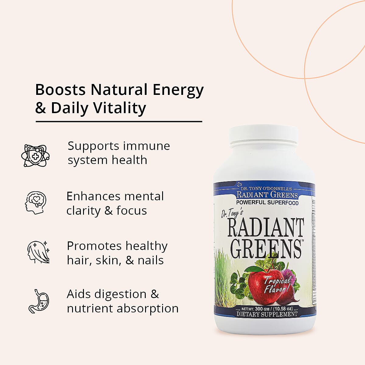 Dr. Tony Radiant Greens Powerful Superfood - Tropical Flavor (10.58oz) image number 2