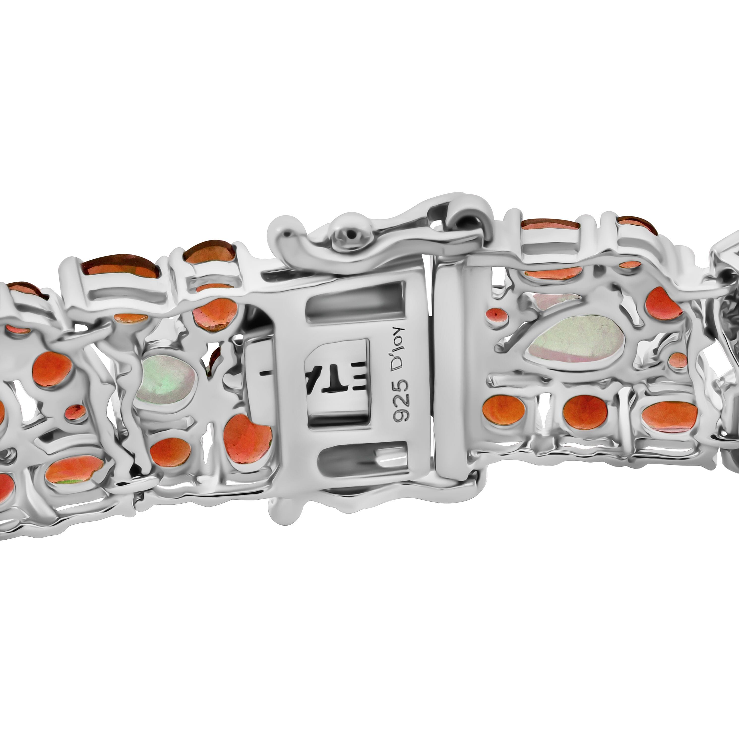Mozambique Garnet and Moon Glow Moonstone 28.25 ctw Celestial Bloom Bracelet in Rhodium Over Sterling Silver (8.00 In)