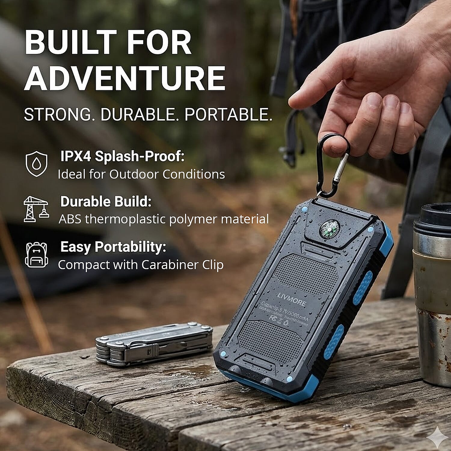Livmore Orange 5000mAh Solar Power Bank with Flashlight