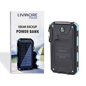 Livmore Blue 5000mAh Solar Power Bank with Flashlight