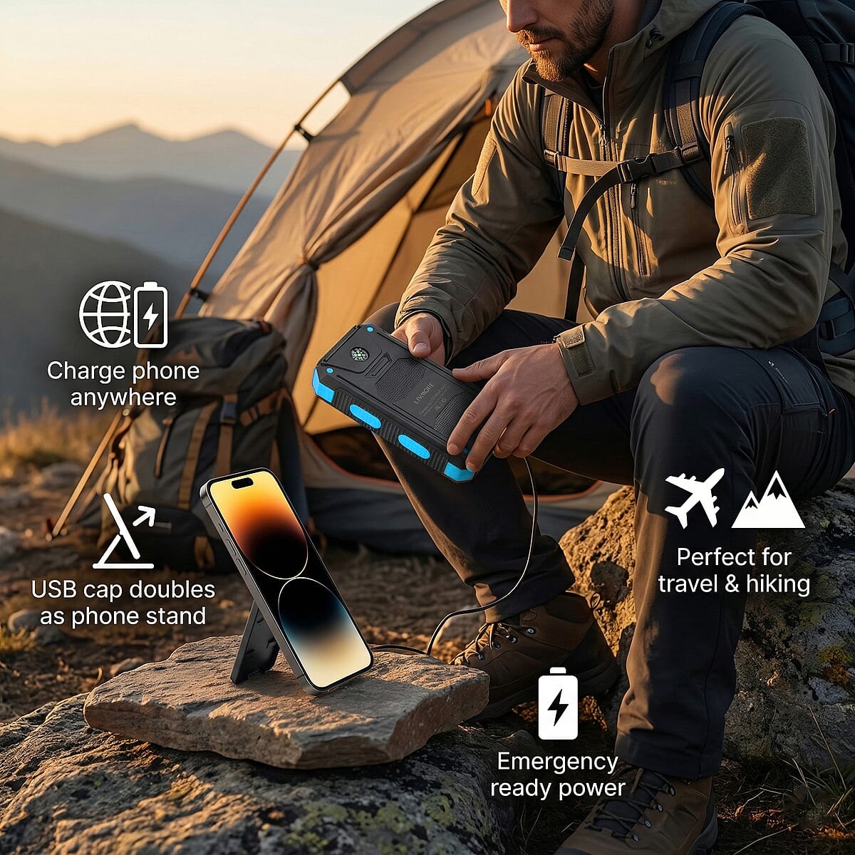  Livmore Blue 5000mAh Solar Power Bank with Flashlight image number 4