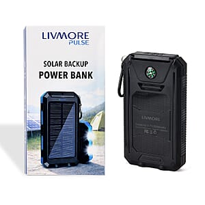 Livmore Black 5000mAh Solar Power Bank with Flashlight