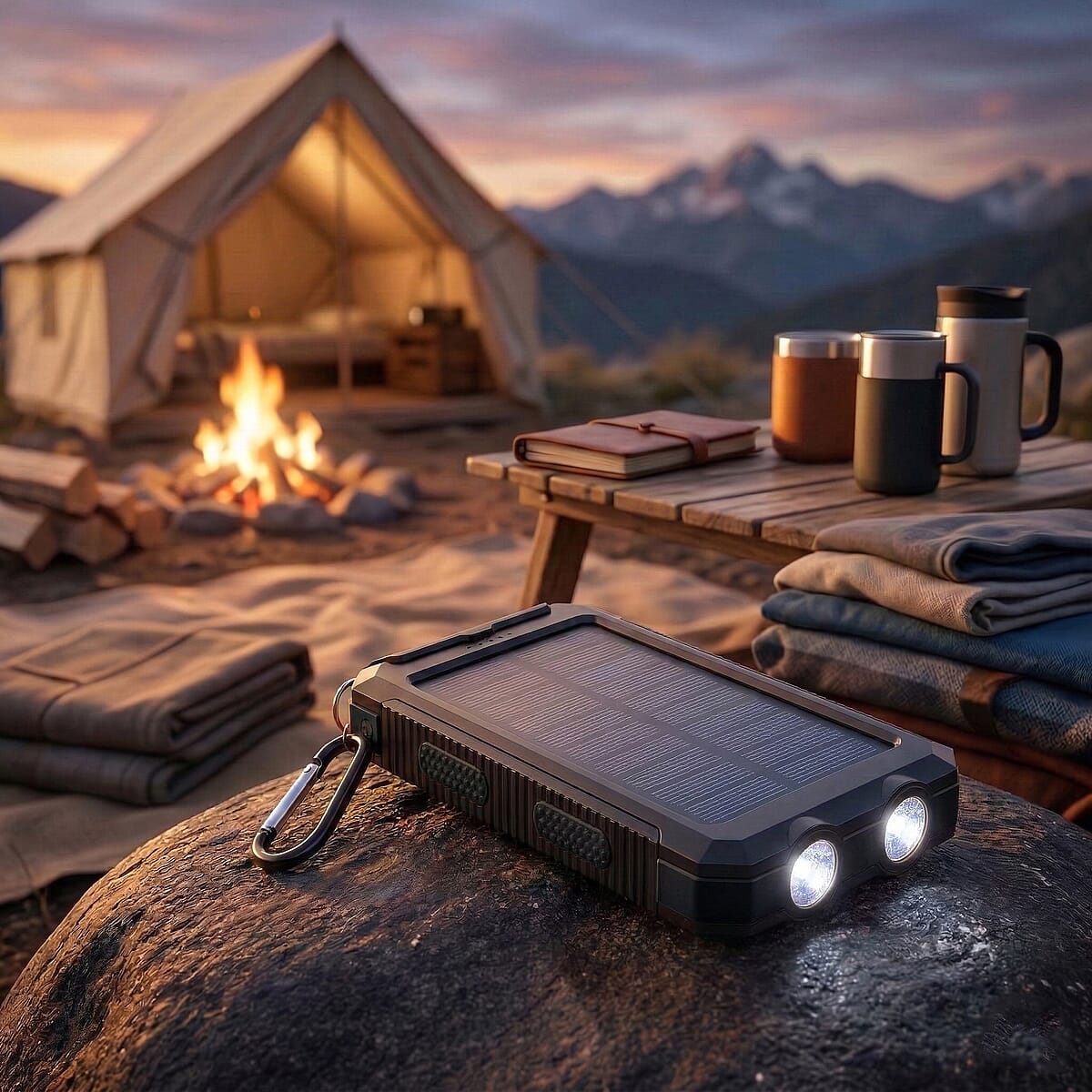  Livmore Black 5000mAh Solar Power Bank with Flashlight image number 1