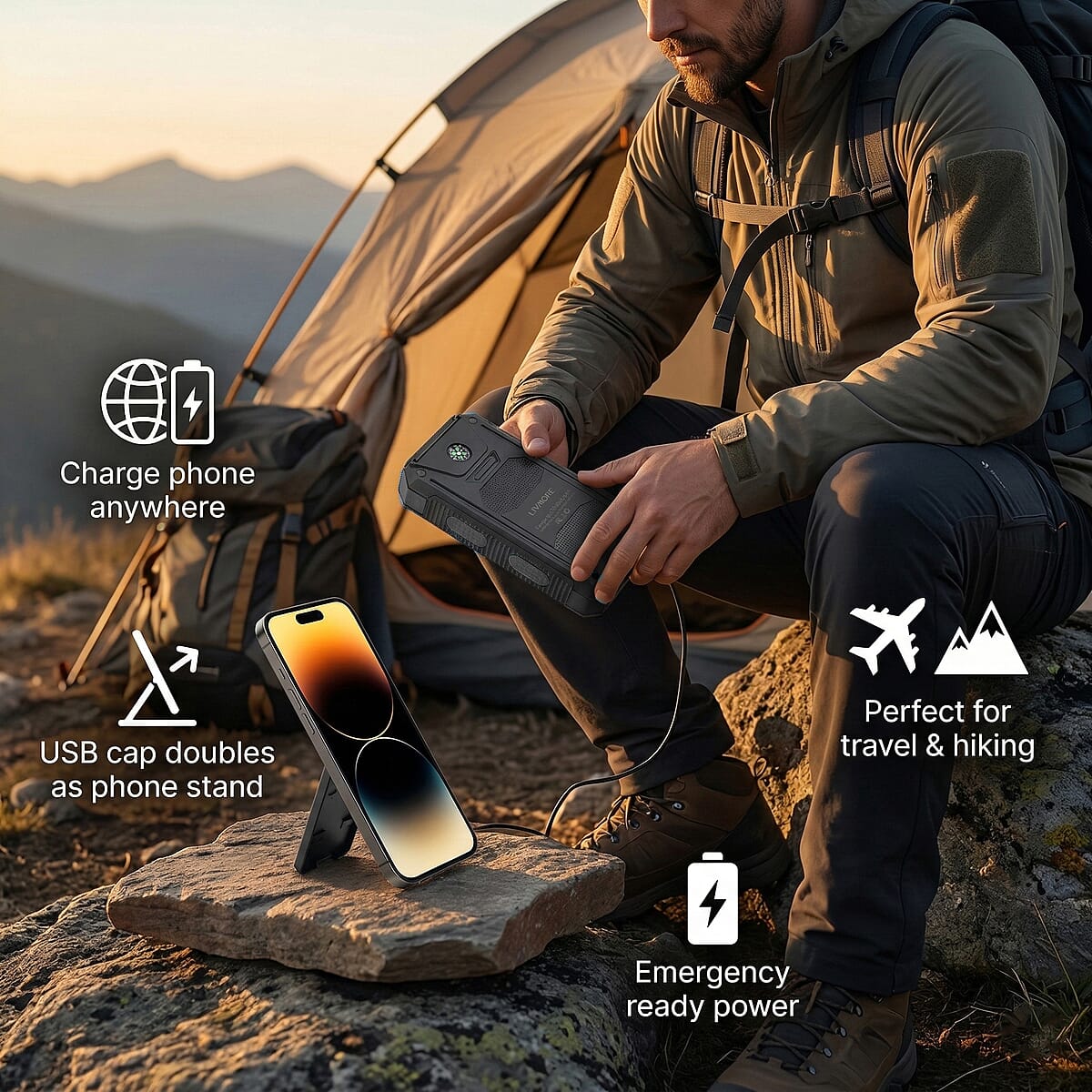  Livmore Black 5000mAh Solar Power Bank with Flashlight image number 4