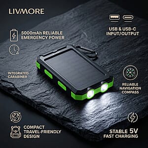 Livmore Green 5000mAh Solar Power Bank with Flashlight