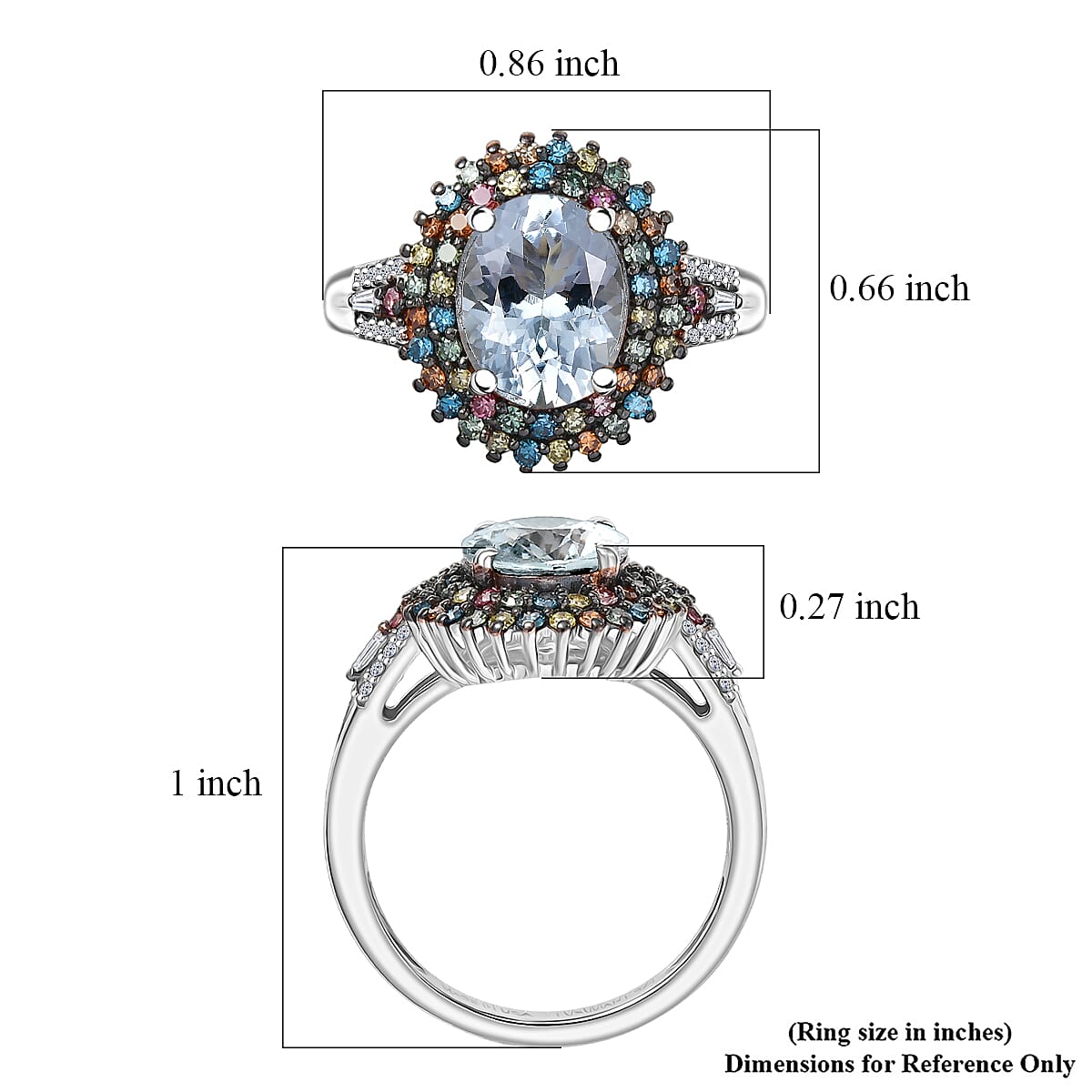 Premium Mangoro Aquamarine and Luxuriant Lab Grown Multi Diamond SI 2.75 ctw Floral Fiesta Ring in Rhodium Over Sterling Silver (Size 6.0) image number 5