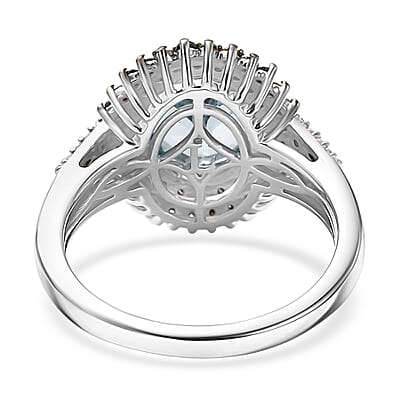 Premium Mangoro Aquamarine and Luxuriant Lab Grown Multi Diamond SI 2.75 ctw Floral Fiesta Ring in Rhodium Over Sterling Silver (Size 7.0)