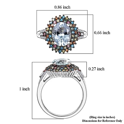 Premium Mangoro Aquamarine and Luxuriant Lab Grown Multi Diamond SI 2.75 ctw Floral Fiesta Ring in Rhodium Over Sterling Silver (Size 7.0)