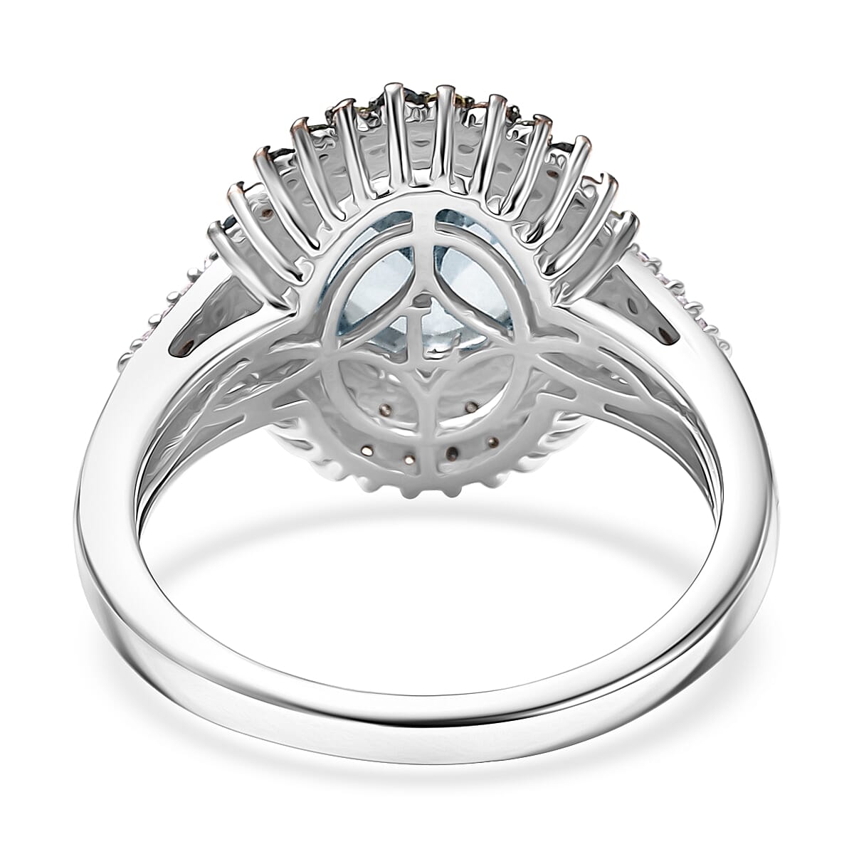 Premium Mangoro Aquamarine and Luxuriant Lab Grown Multi Diamond SI 2.75 ctw Floral Fiesta Ring in Rhodium Over Sterling Silver (Size 9.0) image number 4