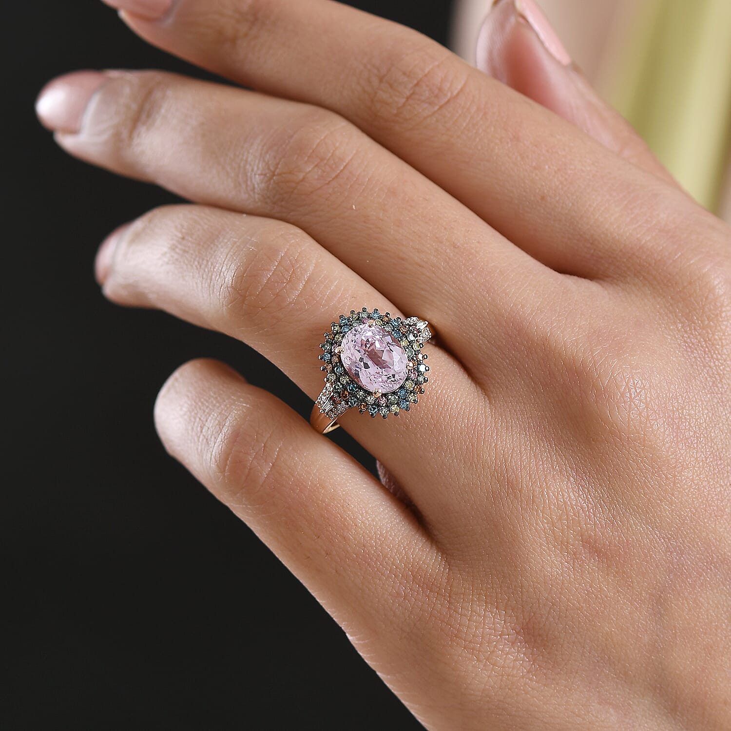 Premium Martha Rocha Kunzite and Luxuriant Lab Grown Multi Color Diamond SI 4.20 ctw Floral Fiesta Ring in 18K Vermeil RG Over Sterling Silver (Size 10.0)