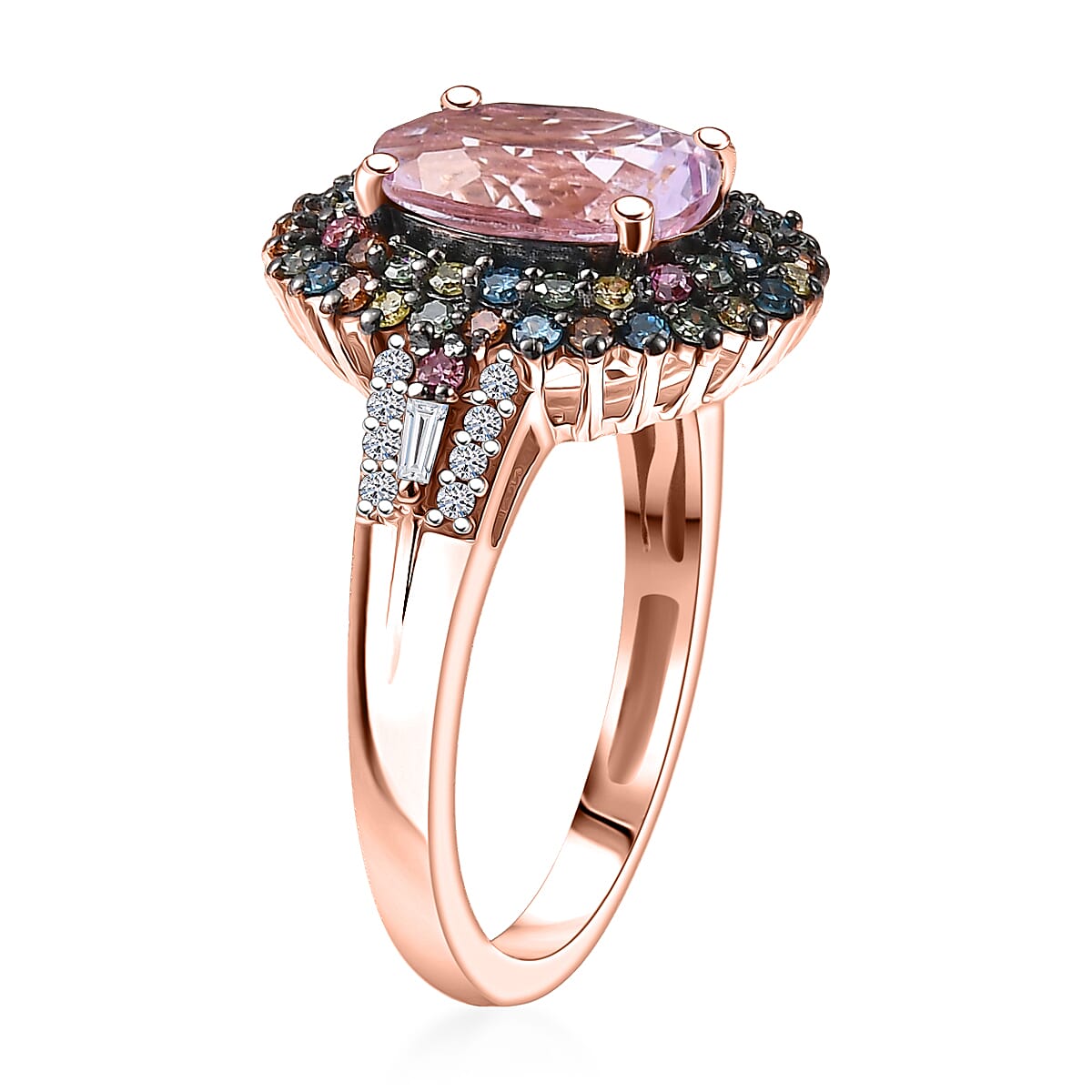 Premium Martha Rocha Kunzite and Luxuriant Lab Grown Multi Color Diamond SI 4.20 ctw Floral Fiesta Ring in 18K Vermeil RG Over Sterling Silver (Size 10.0)