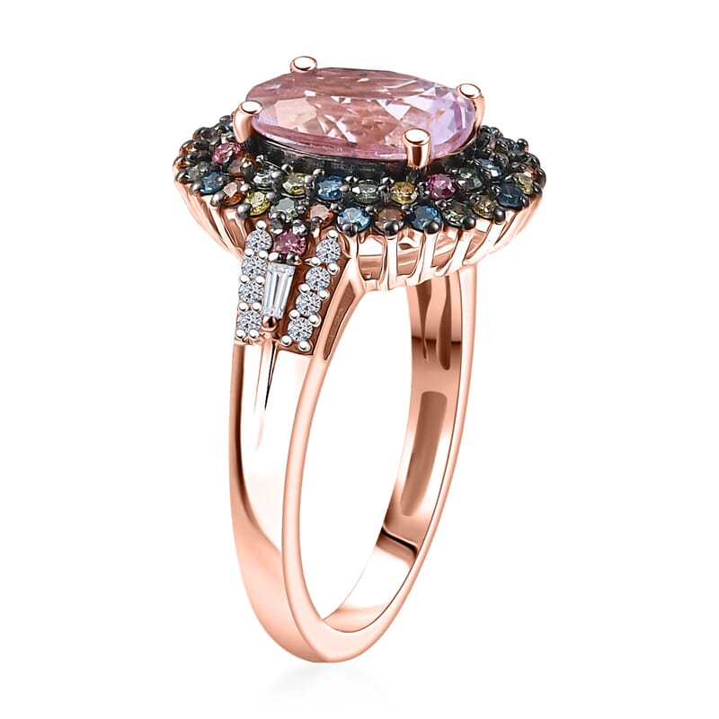 Premium Martha Rocha Kunzite and Luxuriant Lab Grown Multi Color Diamond SI 4.20 ctw Floral Fiesta Ring in 18K Vermeil RG Over Sterling Silver (Size 10.0)