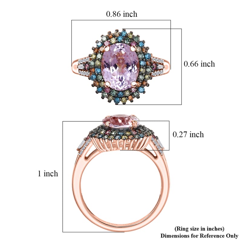 Premium Martha Rocha Kunzite and Luxuriant Lab Grown Multi Color Diamond SI 4.20 ctw Floral Fiesta Ring in 18K Vermeil RG Over Sterling Silver (Size 10.0)