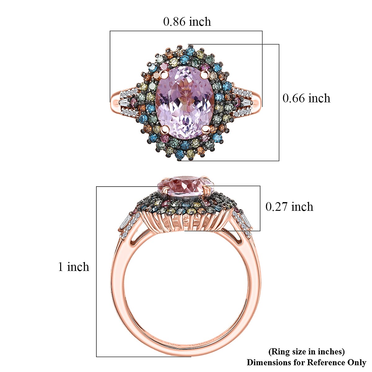 Premium Martha Rocha Kunzite and Luxuriant Lab Grown Multi Color Diamond SI 4.20 ctw Floral Fiesta Ring in 18K Vermeil RG Over Sterling Silver (Size 6.0) image number 5