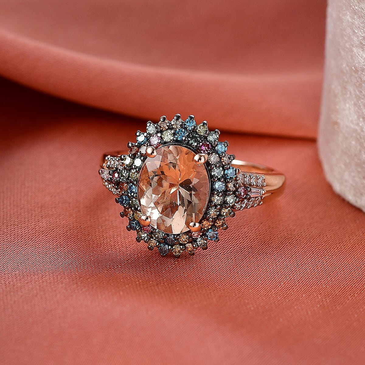 Premium Marropino Morganite and Luxuriant Lab Grown Multi Diamond SI 3.00 ctw Floral Fiesta Ring in 18K Vermeil Rose Gold Over Sterling Silver (Size 10.0) image number 1