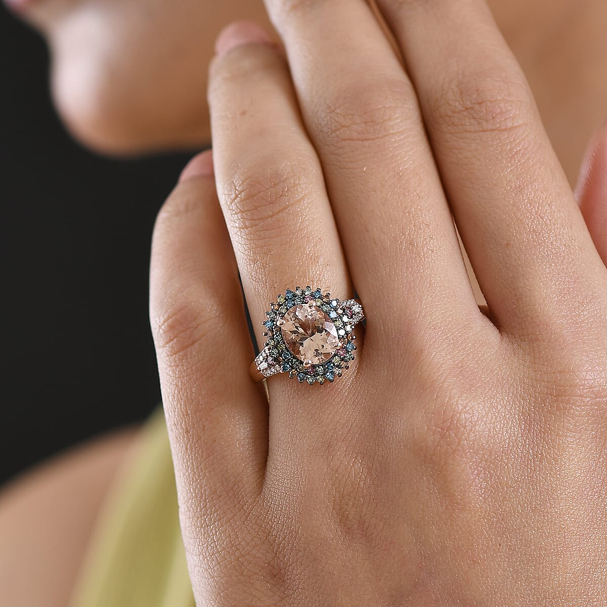 Premium Marropino Morganite and Luxuriant Lab Grown Multi Diamond SI 3.00 ctw Floral Fiesta Ring in 18K Vermeil Rose Gold Over Sterling Silver (Size 10.0) image number 2