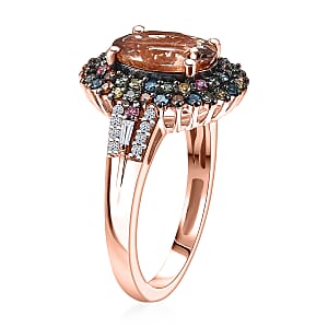 Premium Marropino Morganite and Luxuriant Lab Grown Multi Diamond SI 3.00 ctw Floral Fiesta Ring in 18K Vermeil Rose Gold Over Sterling Silver (Size 10.0)