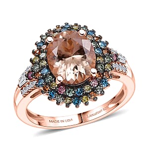 Premium Marropino Morganite and Luxuriant Lab Grown Multi Diamond SI 3.00 ctw Floral Fiesta Ring in 18K Vermeil Rose Gold Over Sterling Silver (Size 6.0)