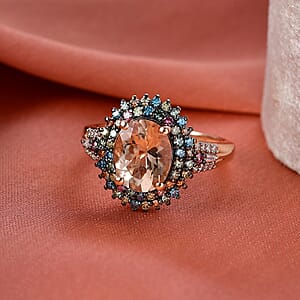 Premium Marropino Morganite and Luxuriant Lab Grown Multi Diamond SI 3.00 ctw Floral Fiesta Ring in 18K Vermeil Rose Gold Over Sterling Silver (Size 6.0)