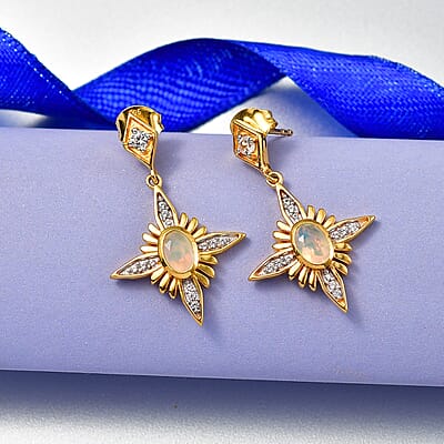 D'Joy Premium Ethiopian Welo Opal and White Zircon 1.00 ctw Earrings in Sterling Silver