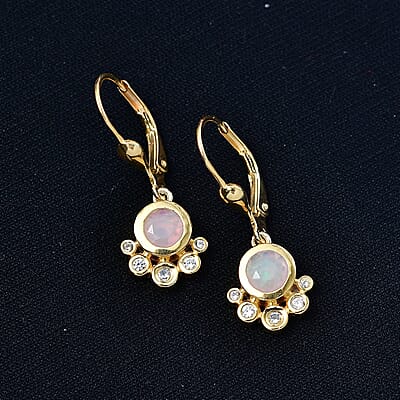 D'Joy Ethiopian Welo Opal and White Zircon 0.75 ctw Earrings in Sterling Silver