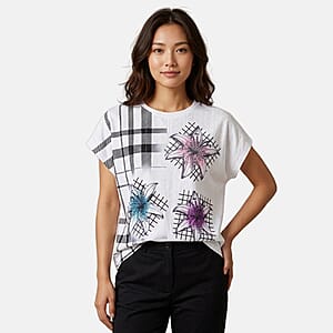 La Marey White Floral Pattern Hollowed Out Top - One Size Fits Most