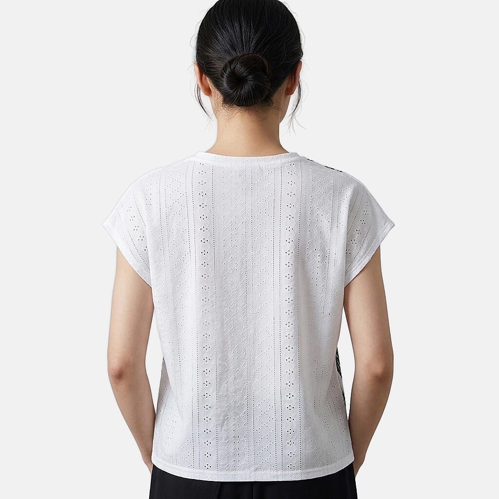 La Marey White Floral Pattern Eyelet Top - One Size Fits Most