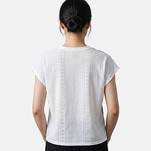 La Marey White Floral Pattern Hollowed Out Top - One Size Fits Most