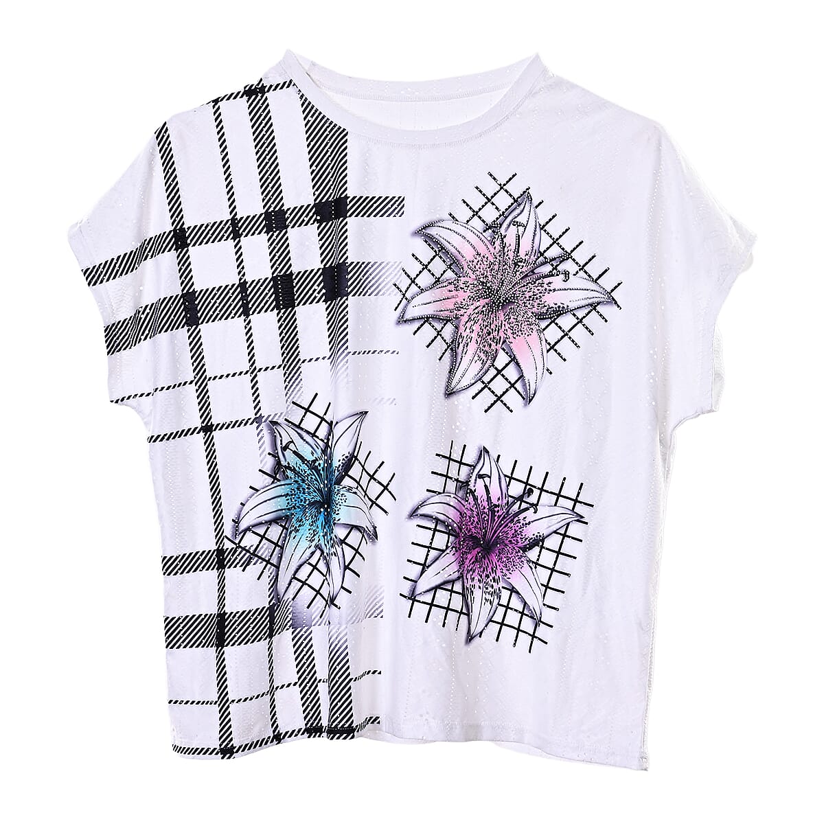 La Marey White Floral Pattern Hollowed Out Top - One Size Fits Most image number 2