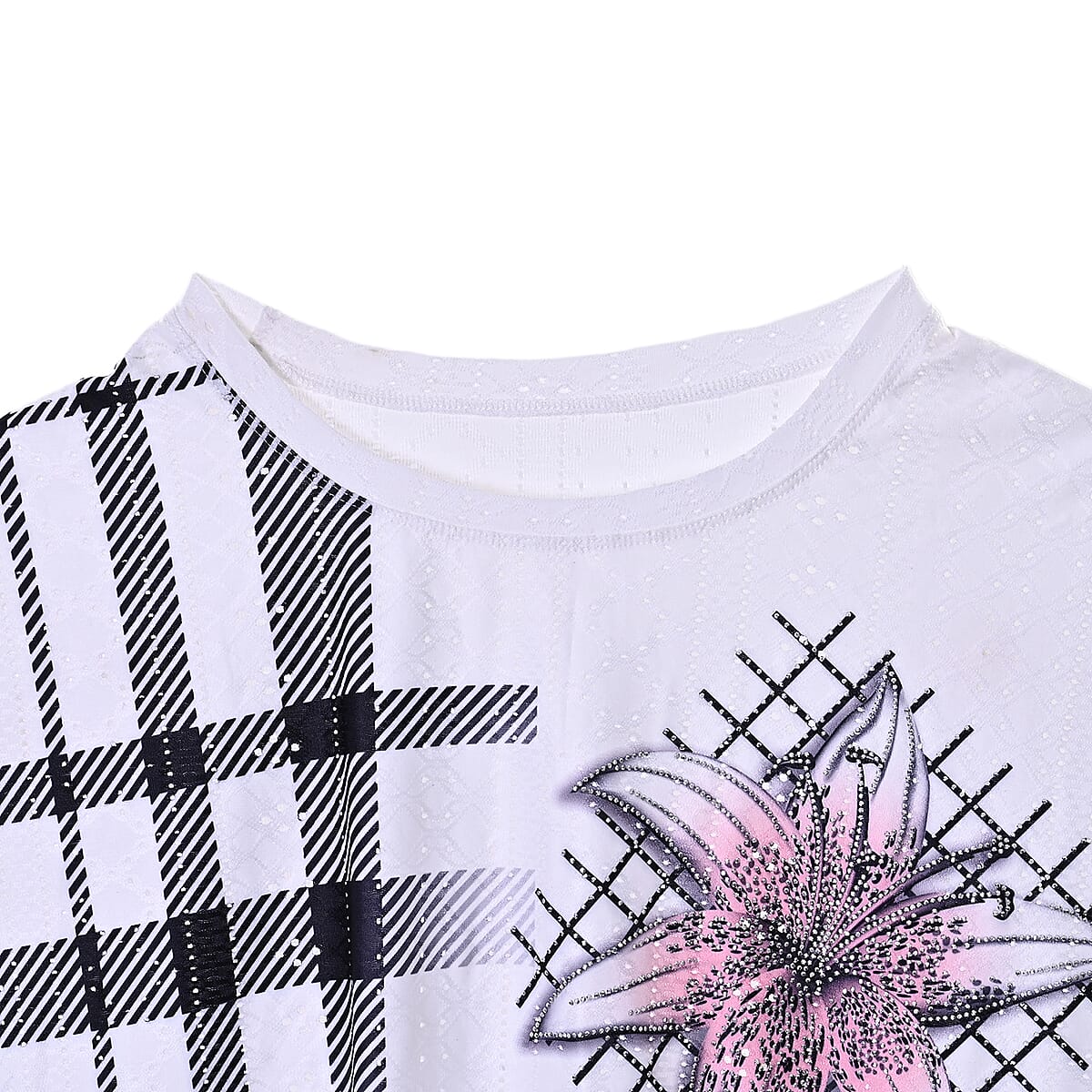 La Marey White Floral Pattern Hollowed Out Top - One Size Fits Most image number 4