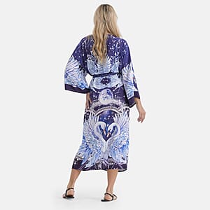 TLV LA MAREY Purple with Midnight Swansn Placement Print Kimono One Size Fit Most