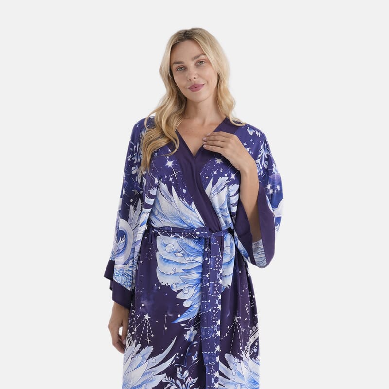 LA MAREY Indigo with Midnight Swansn Placement Print Kimono - One Size Fit Most