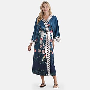TLV LA MAREY Navy Floral Placement Print Kimono One Size Fit Most