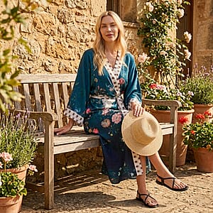 TLV LA MAREY Navy Floral Placement Print Kimono One Size Fit Most