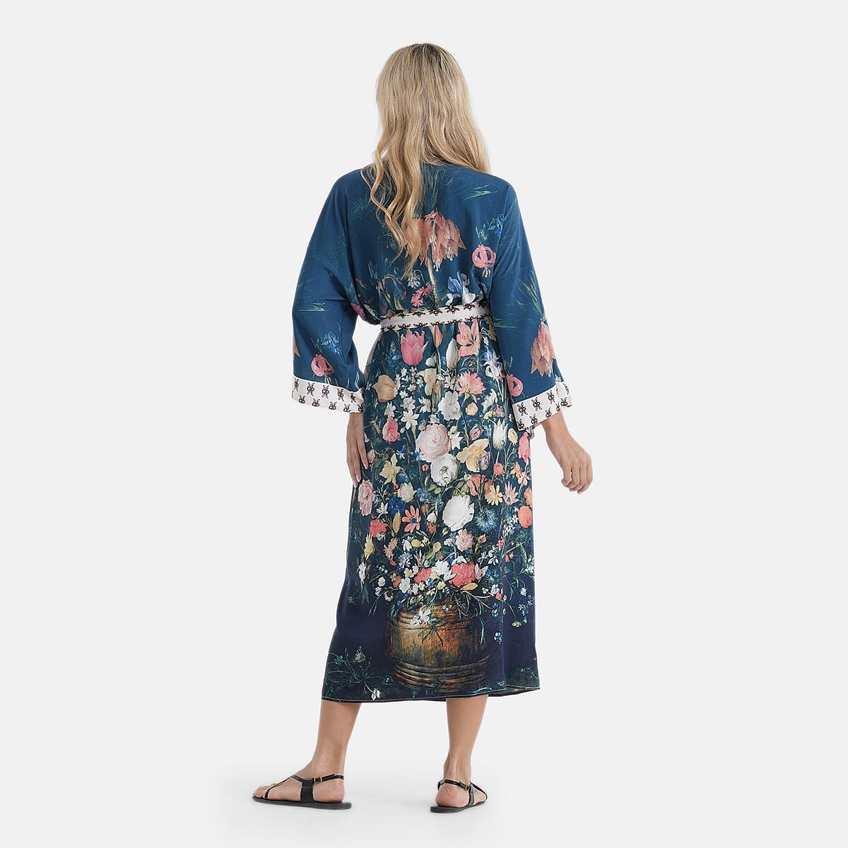 LA MAREY Navy Floral Placement Print Kimono - One Size Fit Most image number 2