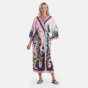 TLV LA MAREY Pink Leaf Placement Print Kimono One Size Fit Most
