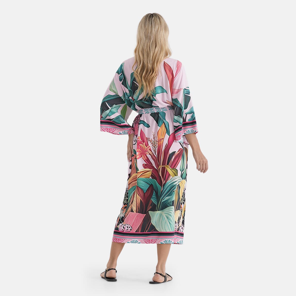LA MAREY Pink Leaf Placement Print Kimono - One Size Fit Most image number 2