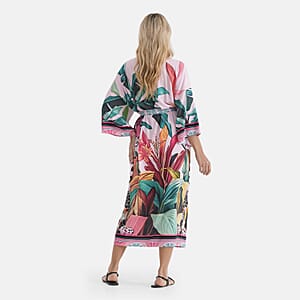 TLV LA MAREY Pink Leaf Placement Print Kimono One Size Fit Most