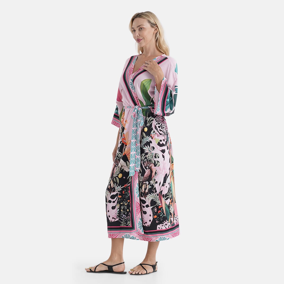 LA MAREY Pink Leaf Placement Print Kimono - One Size Fit Most image number 3