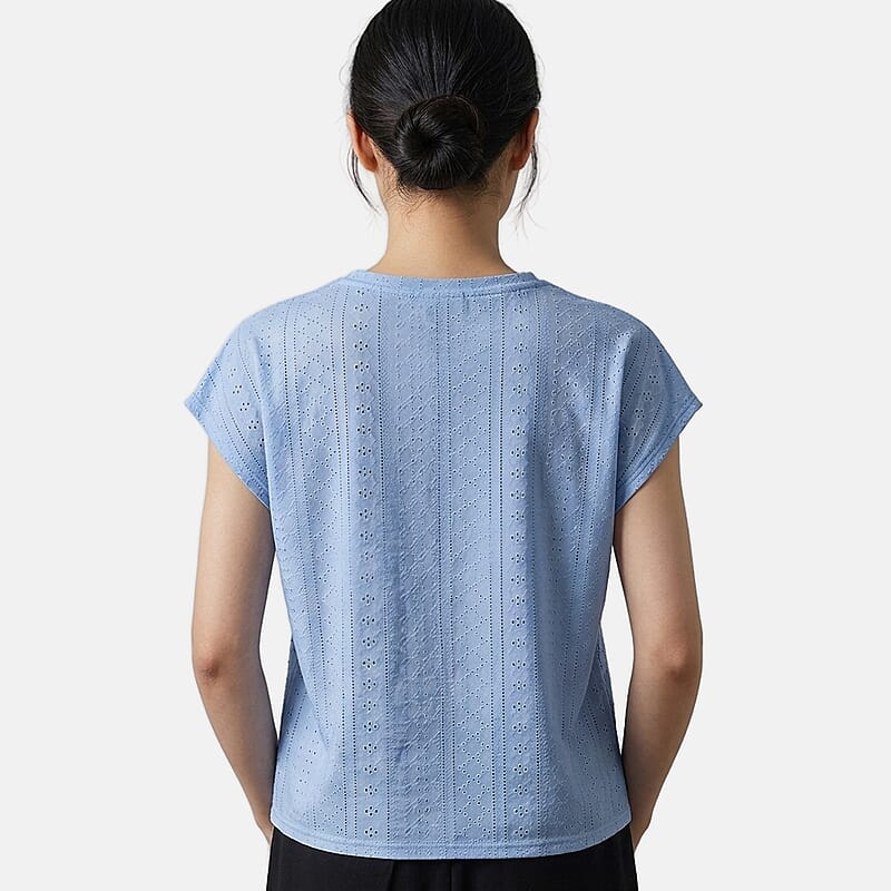 La Marey Blue Floral Pattern Eyelet Top - One Size Fits Most