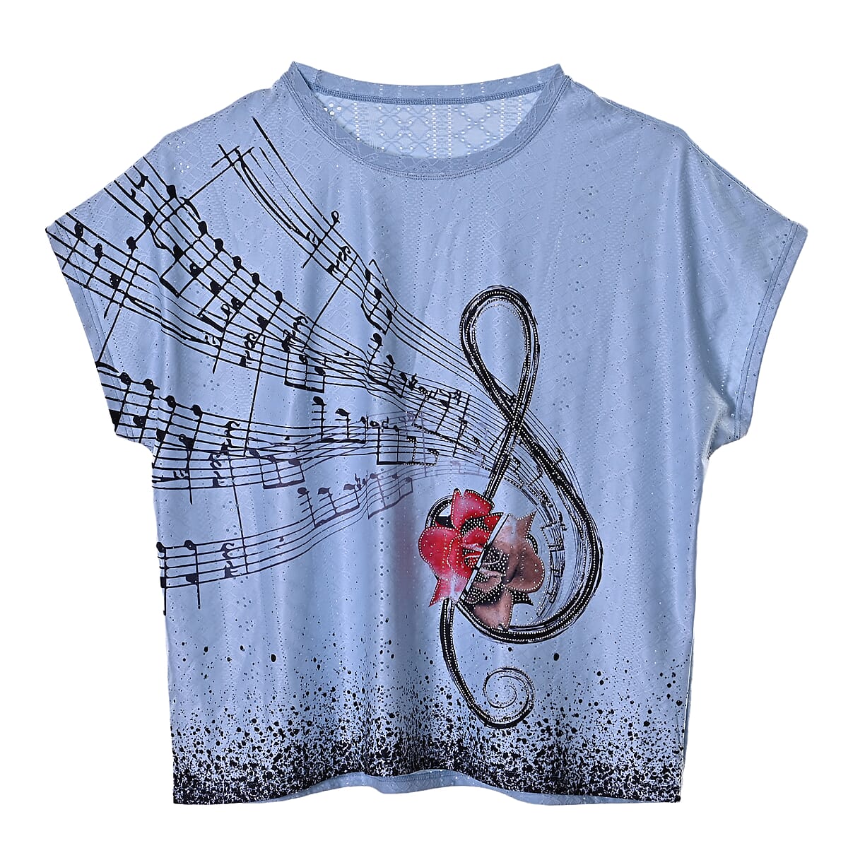 La Marey Blue Floral Pattern Hollowed Out Top - One Size Fits Most image number 2