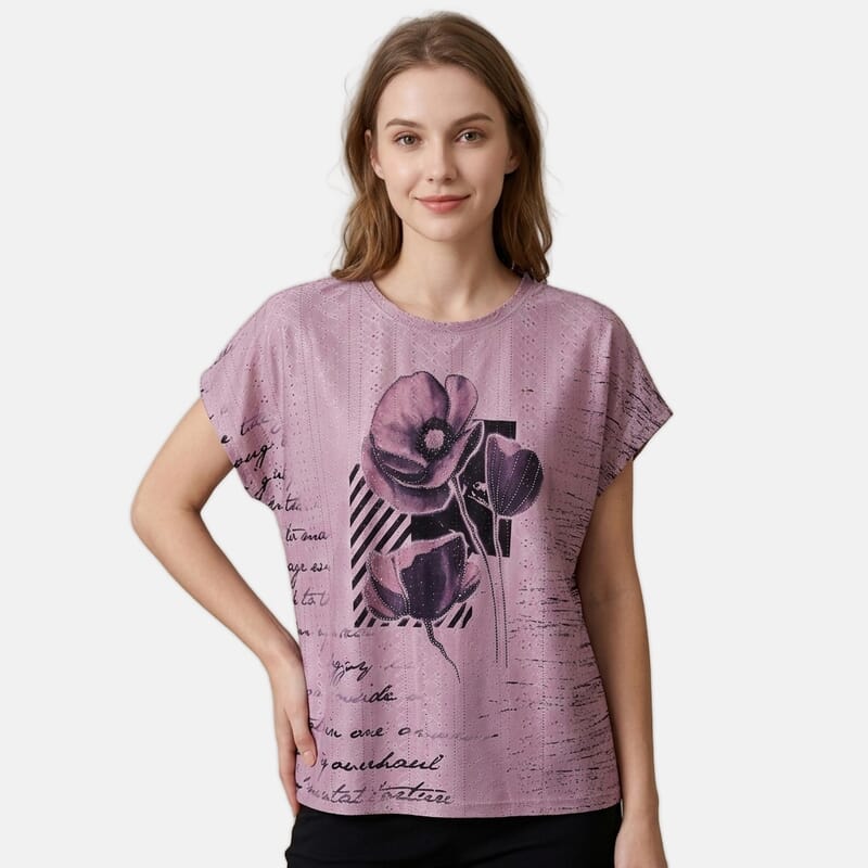 La Marey Pink Floral Pattern Eyelet Top - One Size Fits Most