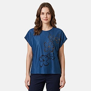 La Marey Navy Floral Pattern Hollowed Out Top - One Size Fits Most