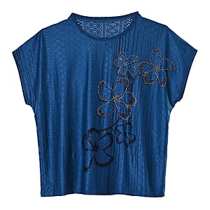 La Marey Navy Floral Pattern Hollowed Out Top - One Size Fits Most